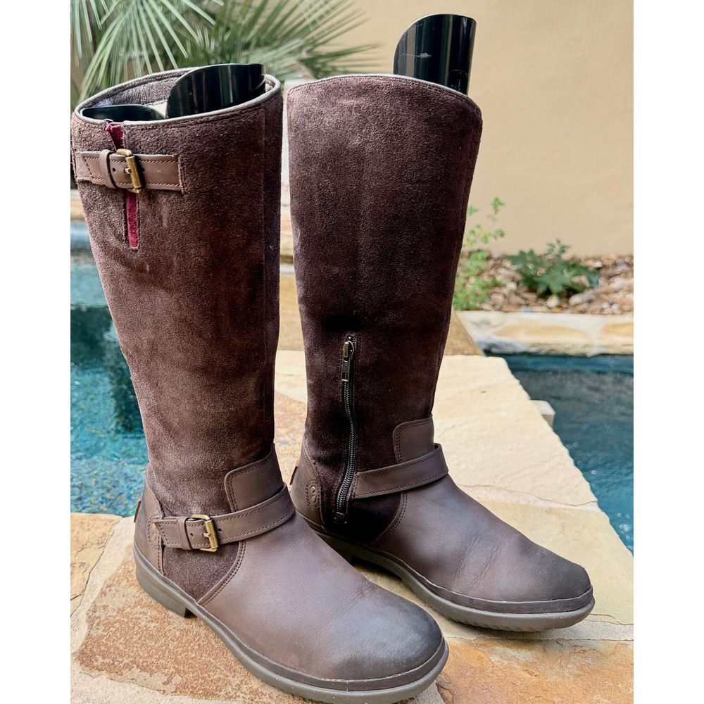UGG Thomsen Tall Waterproof Riding Boots Stout Brown Suede Leather Sz 8
